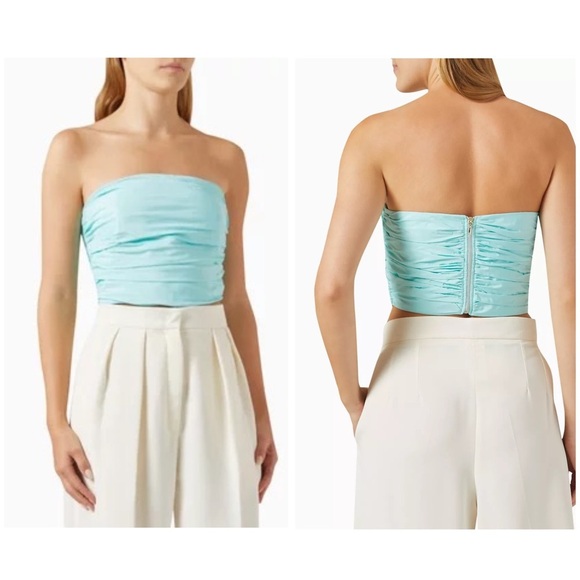 New! Marella Italy Blue Diction1 Strapless Cropped Top 🩵 42 or US Medium NWT! - Picture 2 of 15